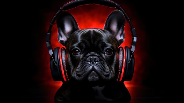 Cachorro DJ French Bulldog legal ouvindo ou cantando