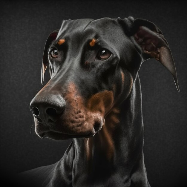 Foto cachorro doberman de retrato de estúdio arrebatador em fundo preto isolado