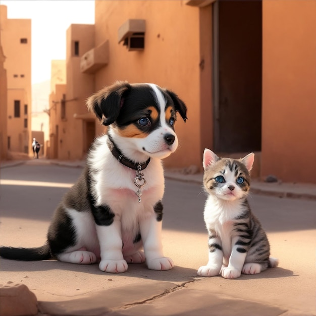 Cachorro e gatinho bonitos.