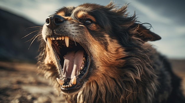 cachorro está com raiva e mostra suas presas