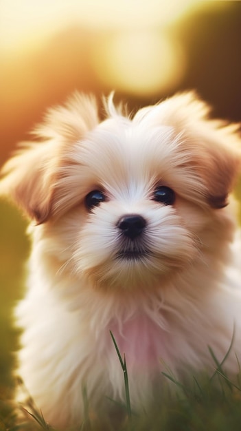 Foto un cachorro con una etiqueta rosa en el cuello.