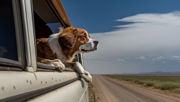 Cachorro feliz curtindo a brisa da janela do carro