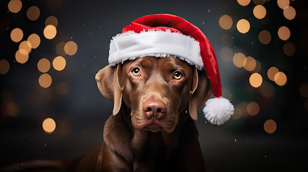 Cachorro fofo com chapéu de Papai Noel criado com a tecnologia Generative Al