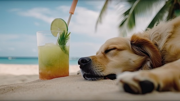 Cachorro fofo com coquetel de verão Ilustração AI GenerativexA