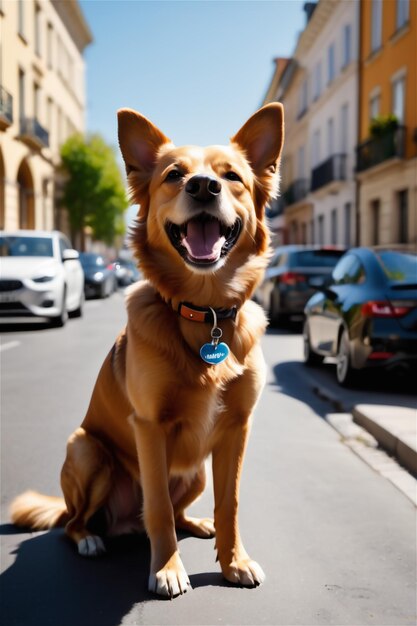 Cachorro fofo correndo na rua Ilustração de cachorro fofo