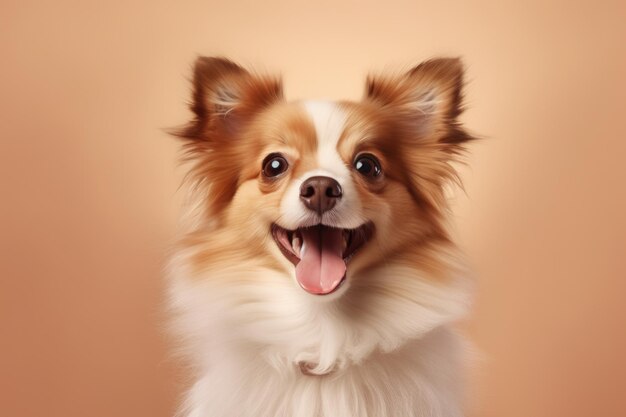 cachorro fofo e feliz em fundo bege gerado por IA