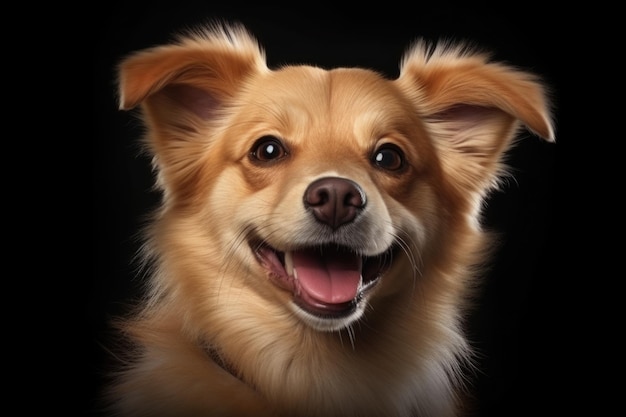 cachorro fofo e feliz em fundo preto gerado por IA