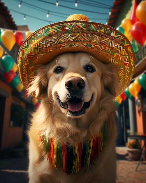 Cachorro fofo no fundo Cinco de Mayo