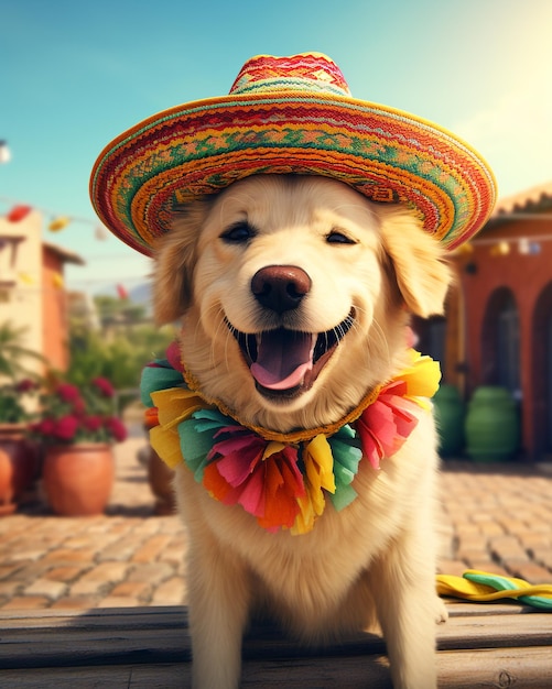 Cachorro fofo no fundo Cinco de Mayo