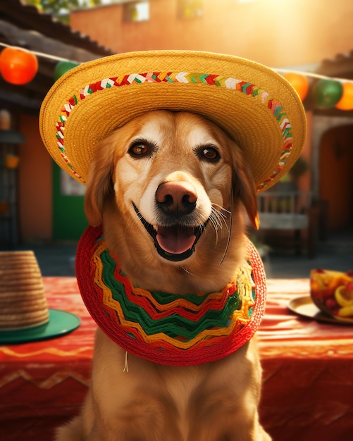 Cachorro fofo no fundo Cinco de Mayo