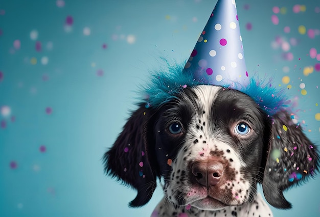 Cachorro fofo usando um chapéu de festa de celebração Generative ai