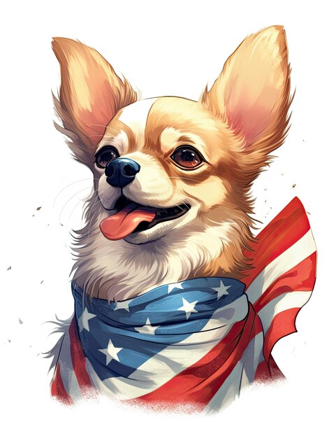 Cachorro fofo vestindo um conceito de cuidado de animais de estimação de arte de bandeira americana isolado em fundo branco Generative AI