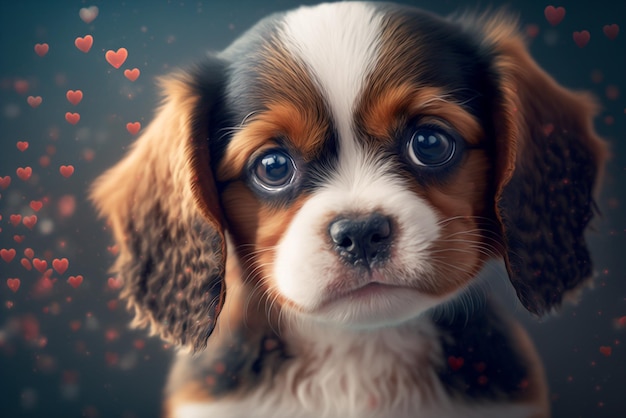 Cachorro generativo ai muy lindo y romántico aislado en el fondo de los corazones