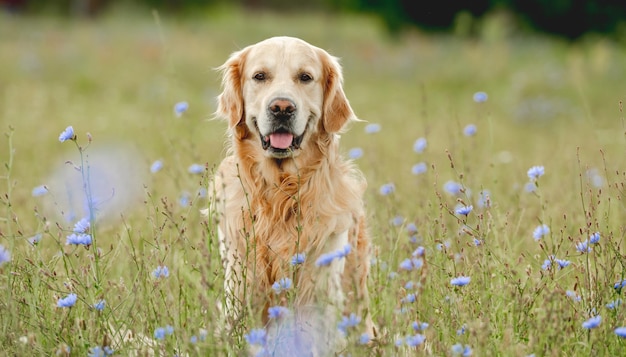 Cachorro Golden Retriever ao ar livre no verão