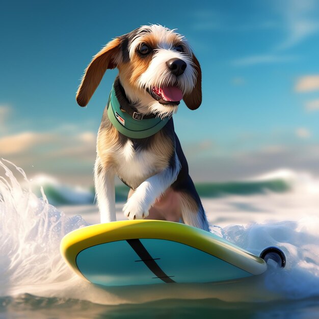 Foto un cachorro gracioso está sufriendo en las olas ilustración de arte digital de mascotas lindas