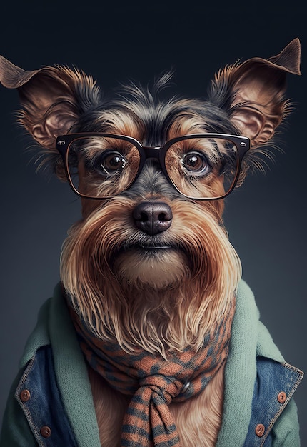 Cachorro hipster vestindo roupas e óculos retrato de cachorro Generative ai