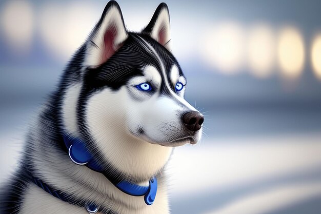 Cachorro Husky com impressionantes olhos azuis em CloseUp View Generative AI