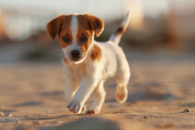 Un cachorro juguetón persiguiendo su cola