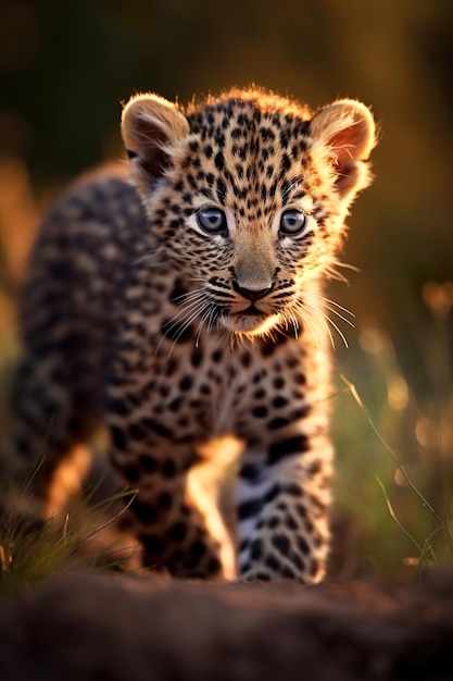 Un cachorro de leopardo en la naturaleza