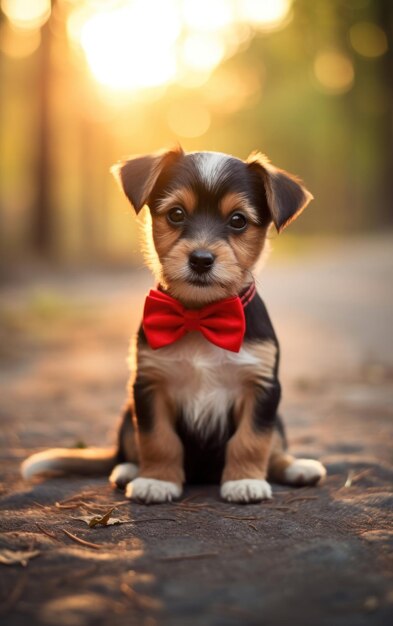 Foto un cachorro limpio que mejora el aspecto con la corbata