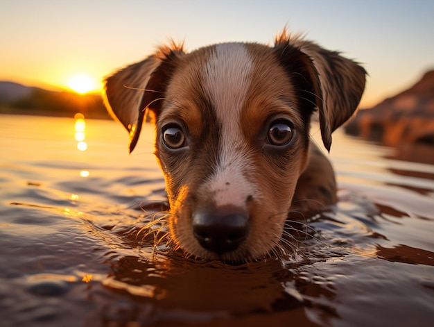 Cachorro lindo en el agua.