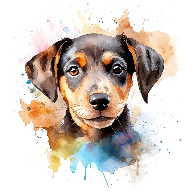 Cachorro no estilo aquarela isolado em um fundo branco