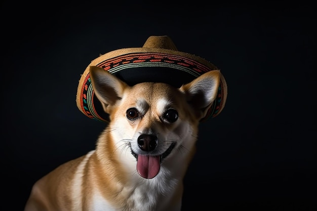 Cachorro no sombrero mexicano Feriado de Cinco de Mayo gerado por IA