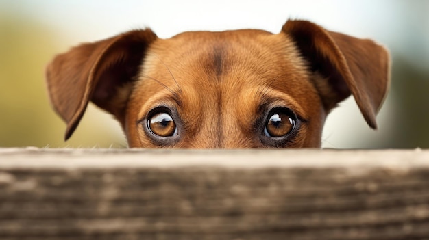 Foto cachorro olha para fora da borda retrato de animal de estimação ia generativa