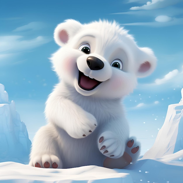 un cachorro de oso polar feliz en el estilo de dibujos animados de la Antártida