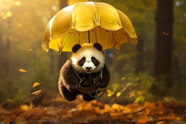 Foto un cachorro de panda jugando con un molino de hoja de bambú