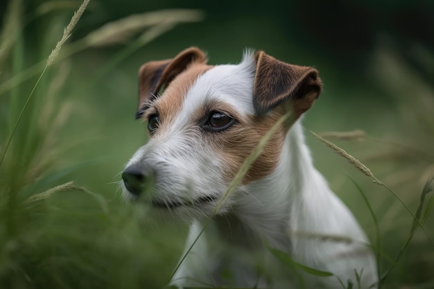 Cachorro parado em um campo de grama alta Generative AI