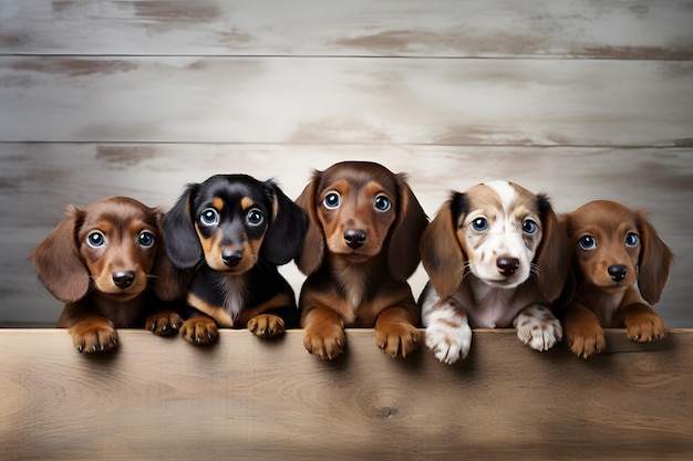 Foto un cachorro con las patas capturando la ternura en un retrato de grupo