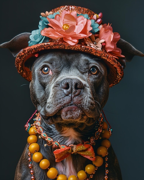 Foto un cachorro de pitbull en traje de fiesta