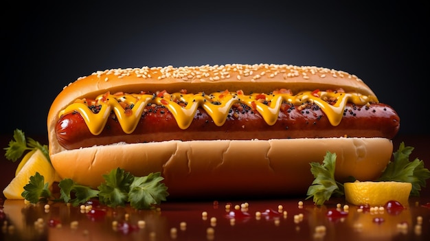 Cachorro-quente com mostarda e ketchup Generative AI