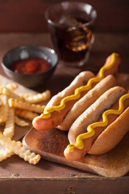 Cachorro-quente grelhado com mostarda e batata frita