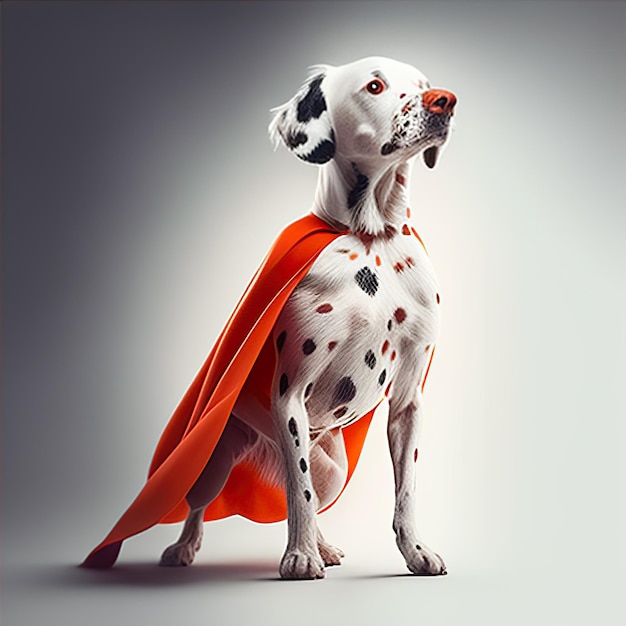 Foto cachorro realista usando um boné de super-herói laranja