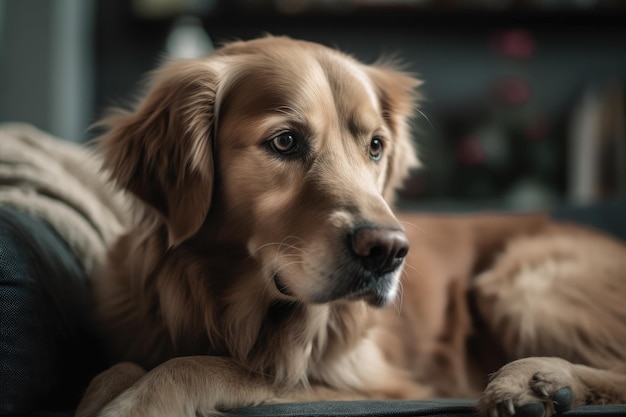 Cachorro relaxado descansando em um sofá confortável Generative AI