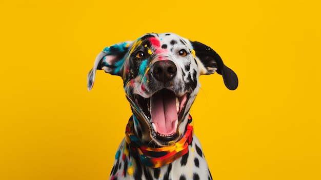 Cachorro rindo em um fundo colorido