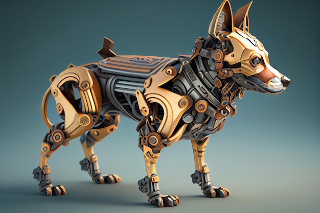 Cachorro-robô futurista ficção científica Inteligência artificial renderização em 3d