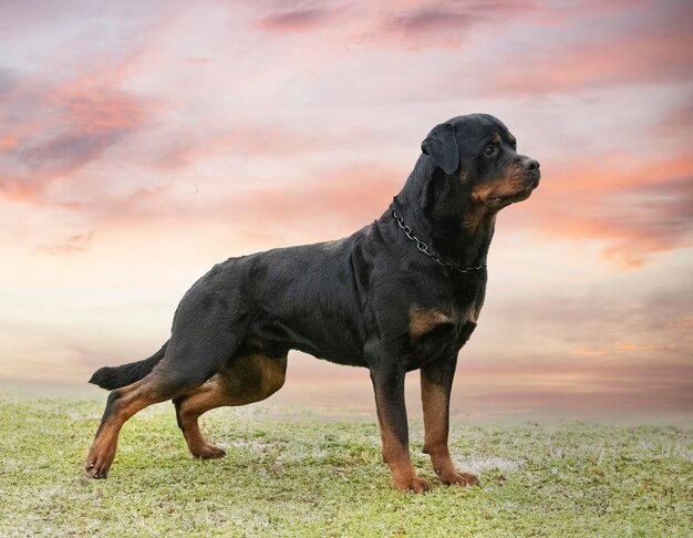 Cachorro rottweiler na natureza