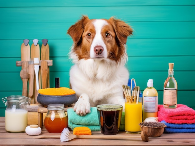 Foto cachorro sereno desfrutando de uma massagem em um spa para animais de estimação