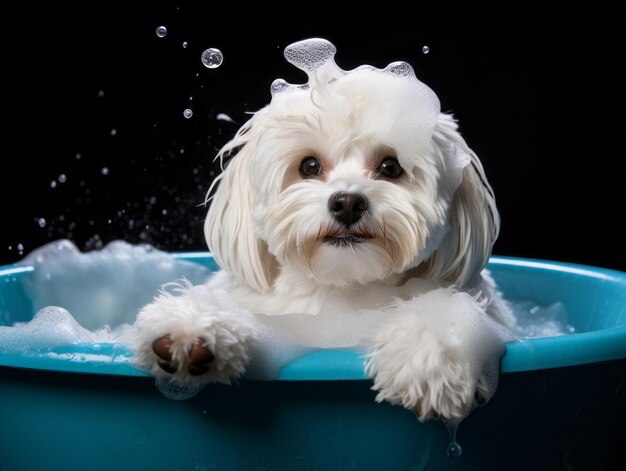 Cachorro sereno desfrutando de uma massagem em um spa para animais de estimação