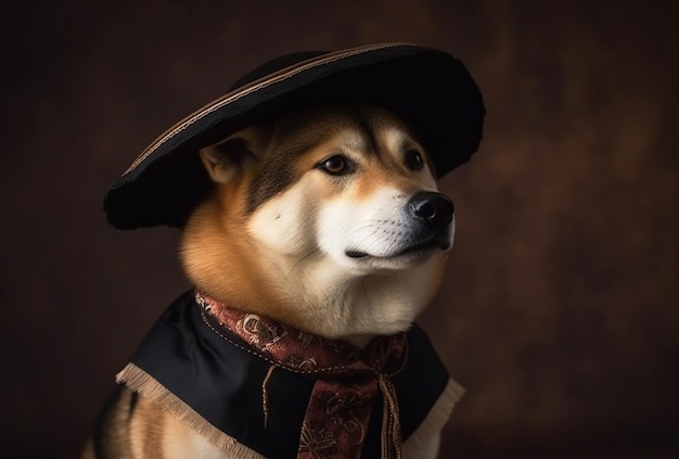 Cachorro Shiba Inu em roupas tradicionais japonesas Generative AI