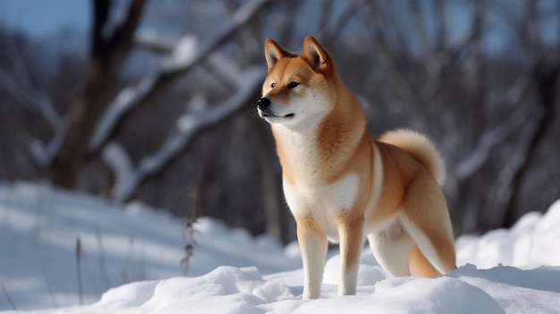 cachorro Shiba inu na neve