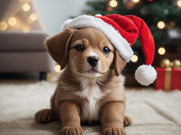 Cachorro con sombrero de navidad