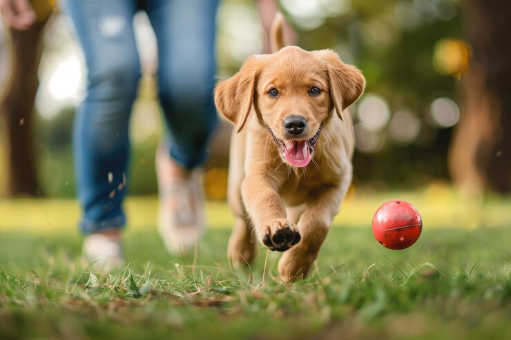 Un cachorro y su dueño juegan juntos con entusiasmo y felicidad
