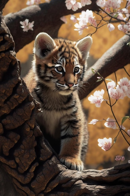 Cachorro de tigre en un árbol fondos de pantalla