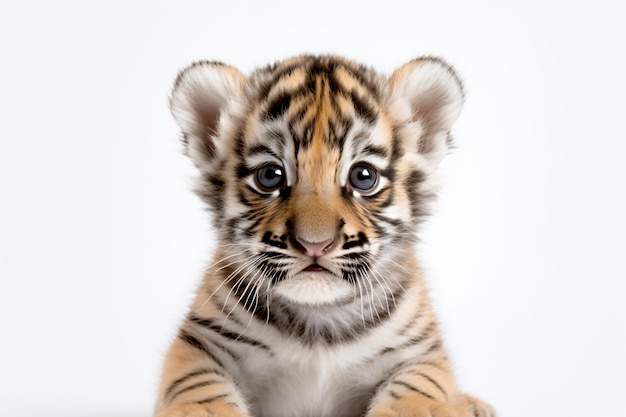 Un cachorro de tigre con un fondo blanco.