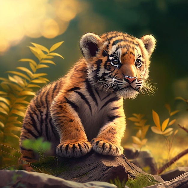 Cachorro de tigre en la ilustración de la naturaleza
