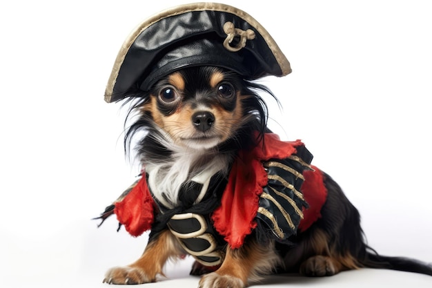 Cachorro En Traje De Pirata Sobre Fondo Blanco IA Generativa